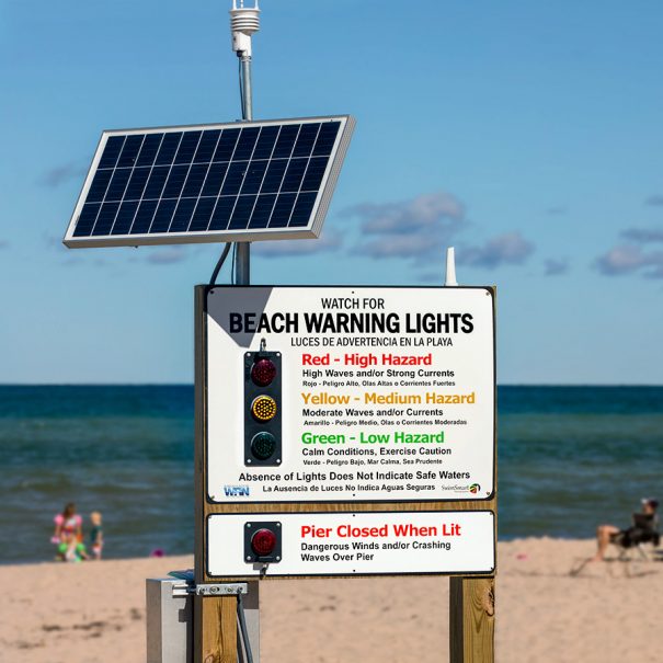 SwimSmart beach warning system on Anchor Road Beach in Frankfort, MI
